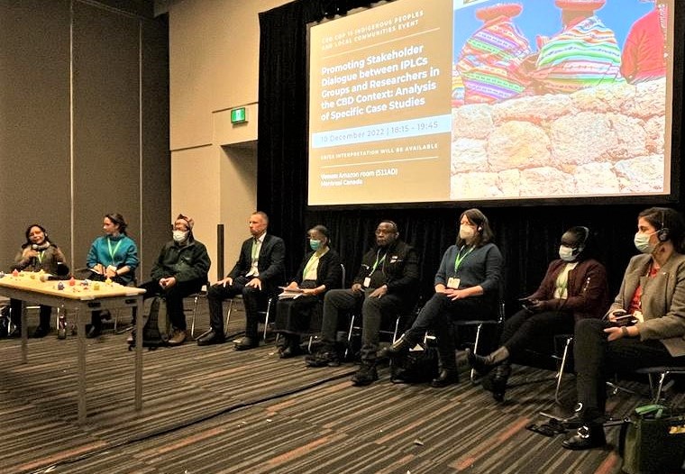 At a side event co-hosted by the Outreach Network, speakers talk about initiatives to encourage communication between IPLCs groups and organizations interested in developing gene drive technologies.